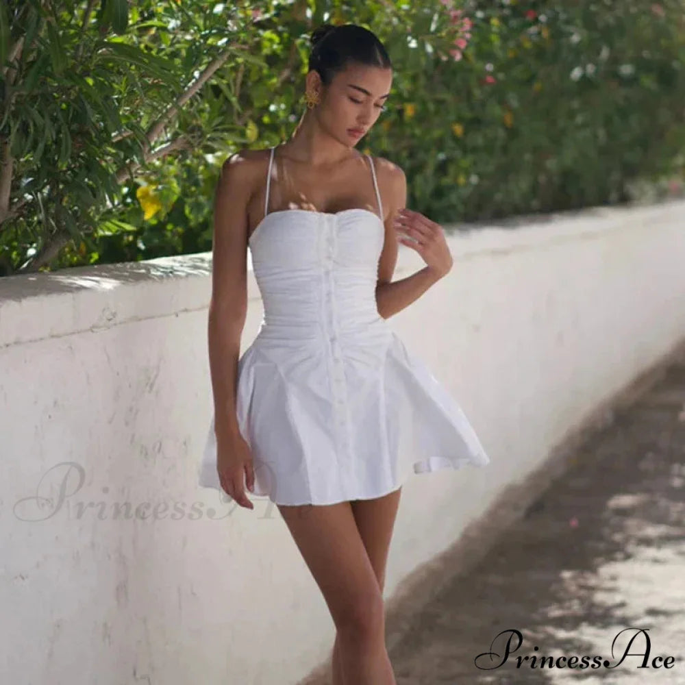Polka Dot Print Open Graceful Back Spaghetti Strap Mini Dress