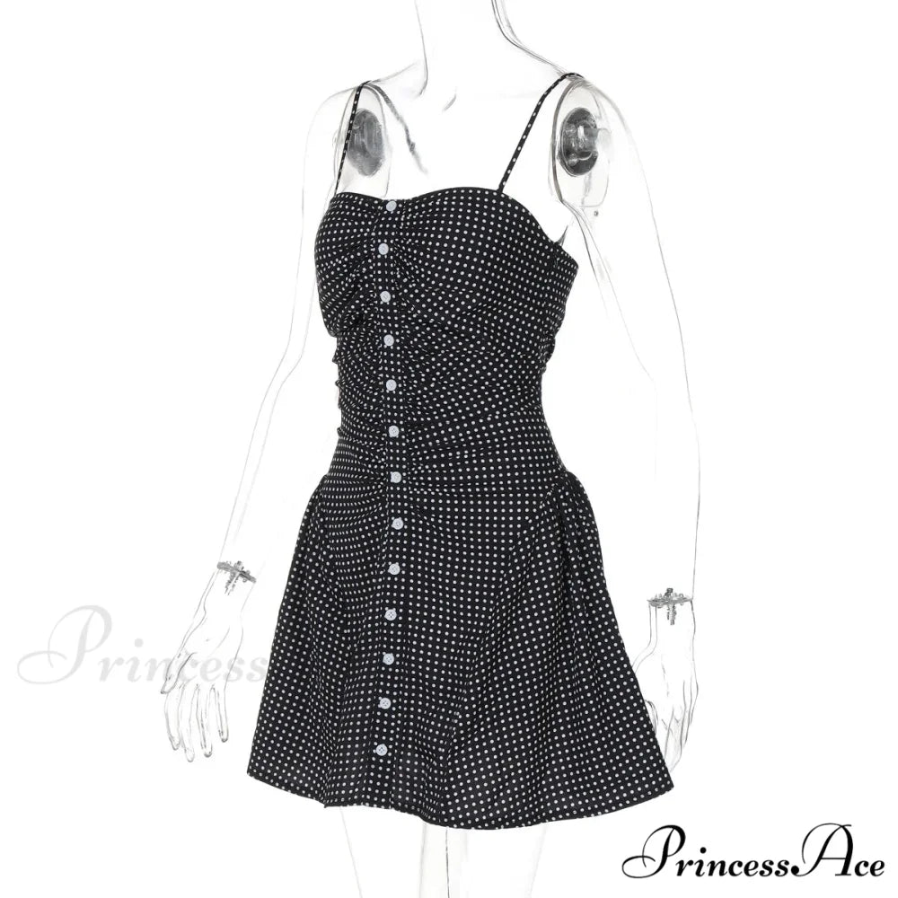 Polka Dot Print Open Graceful Back Spaghetti Strap Mini Dress