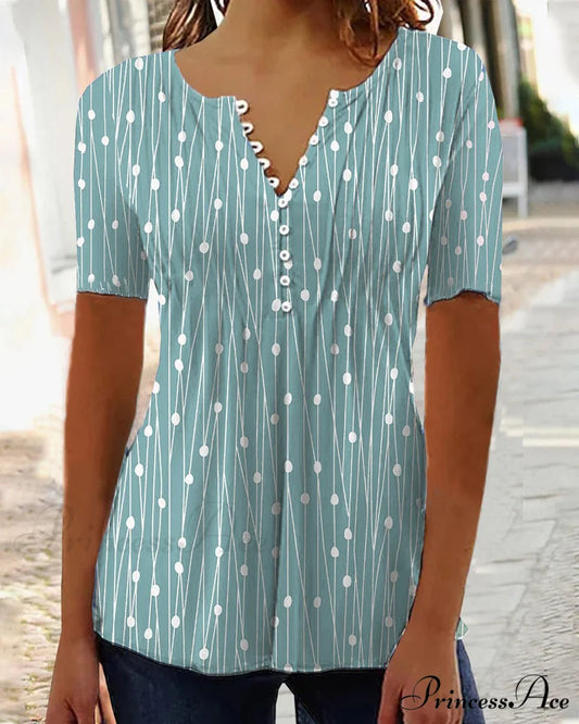 Polka Dot V-Neck T-Shirt Green / S