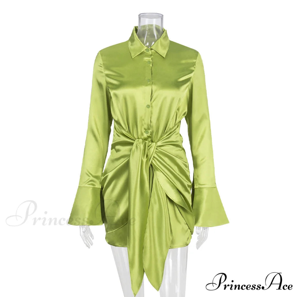 Polo Lapel Dress with Long Sleeves L / BLUE