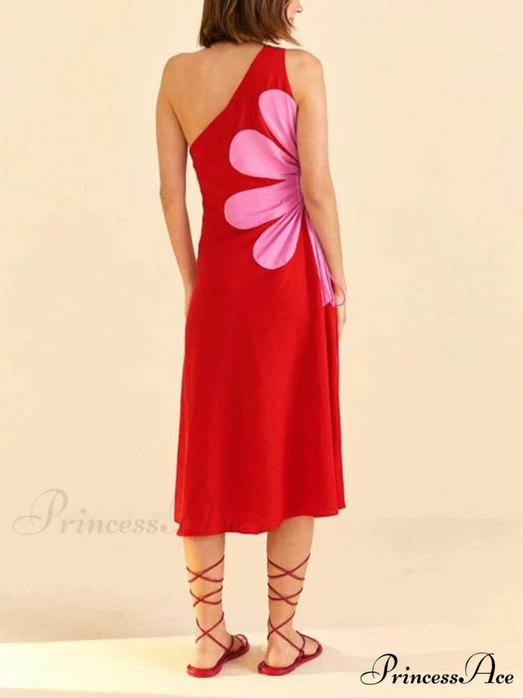 Positioned Floral Print Charming Off-Shoulder Midi Dress