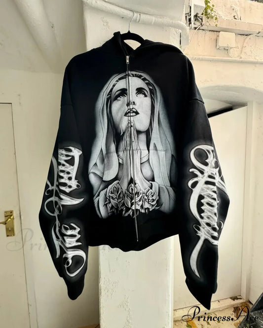 Prayer Portrait Dark Zipper Hoodie hoodies-241228