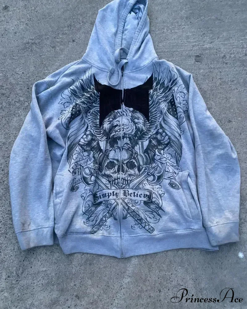 Premium Gothic Skeleton Design Hoodie blue 1 / S hoodies-241228