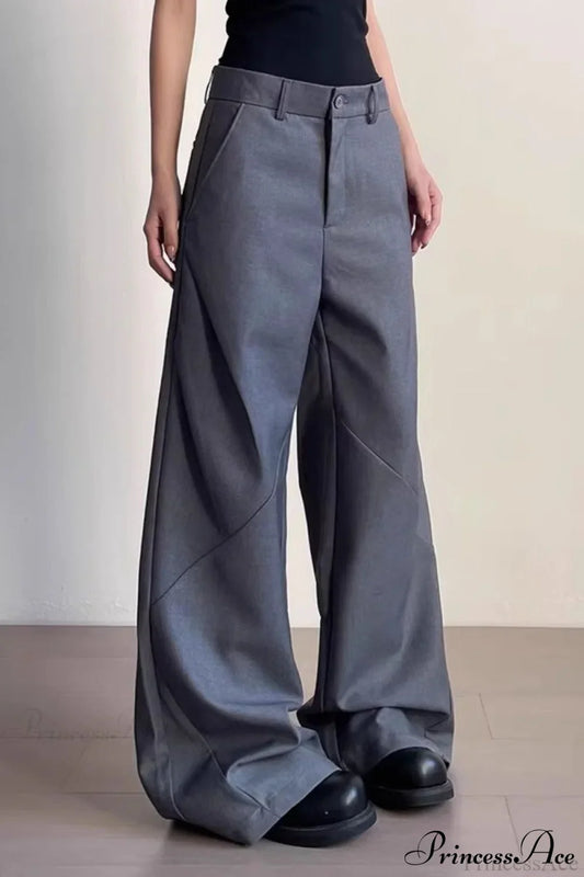 Premium Gray Ruched Drapey Wide Leg Pants