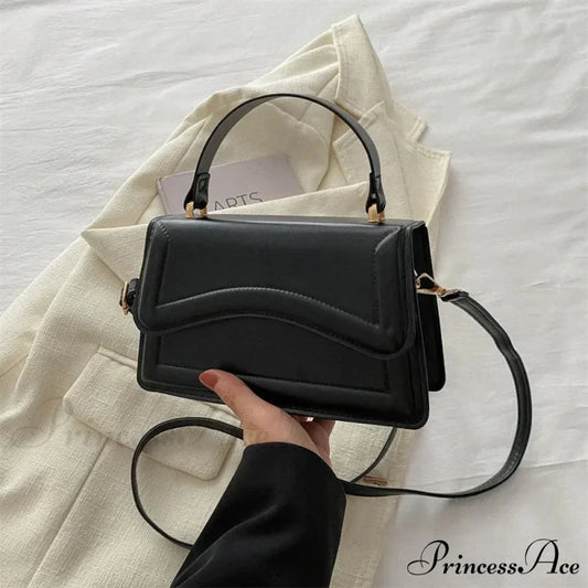 Premium PU Leather Monochrome Crossbody Purse Black handbag-250126