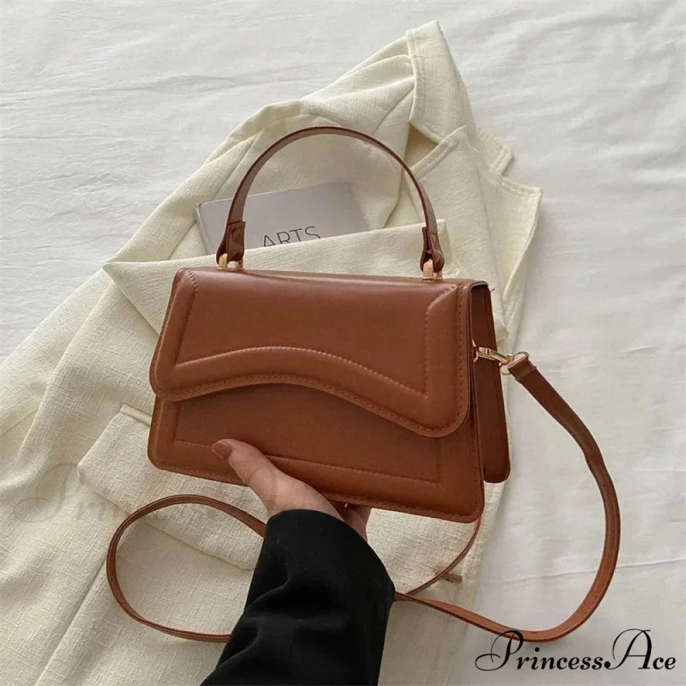 Premium PU Leather Monochrome Crossbody Purse Brown handbag-250126