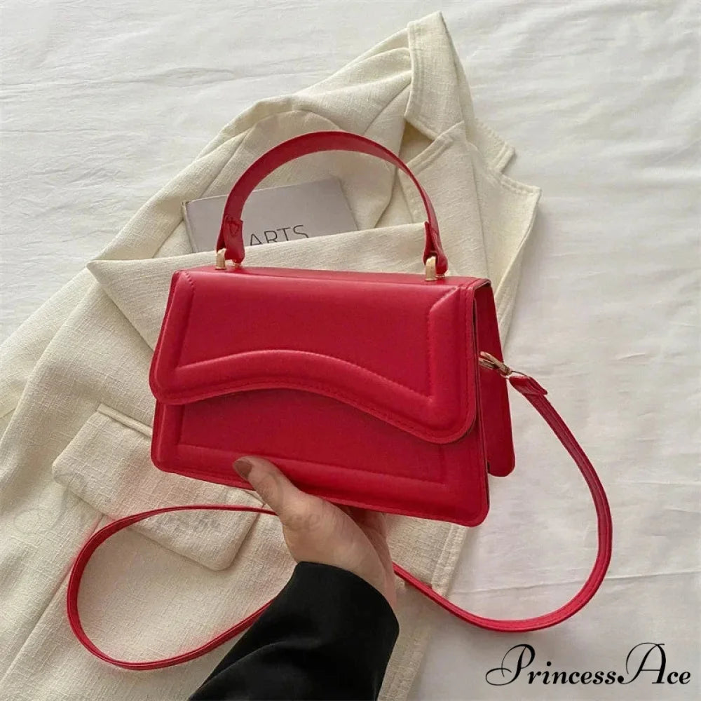 Premium PU Leather Monochrome Crossbody Purse RoseRed handbag-250126