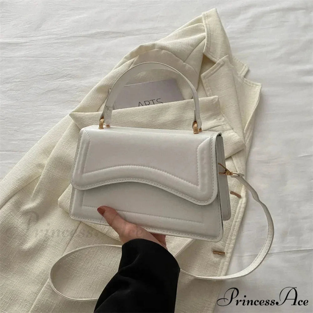 Premium PU Leather Monochrome Crossbody Purse White handbag-250126