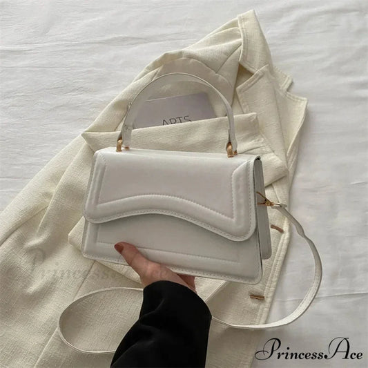 Premium PU Leather Monochrome Crossbody Purse White handbag-250126