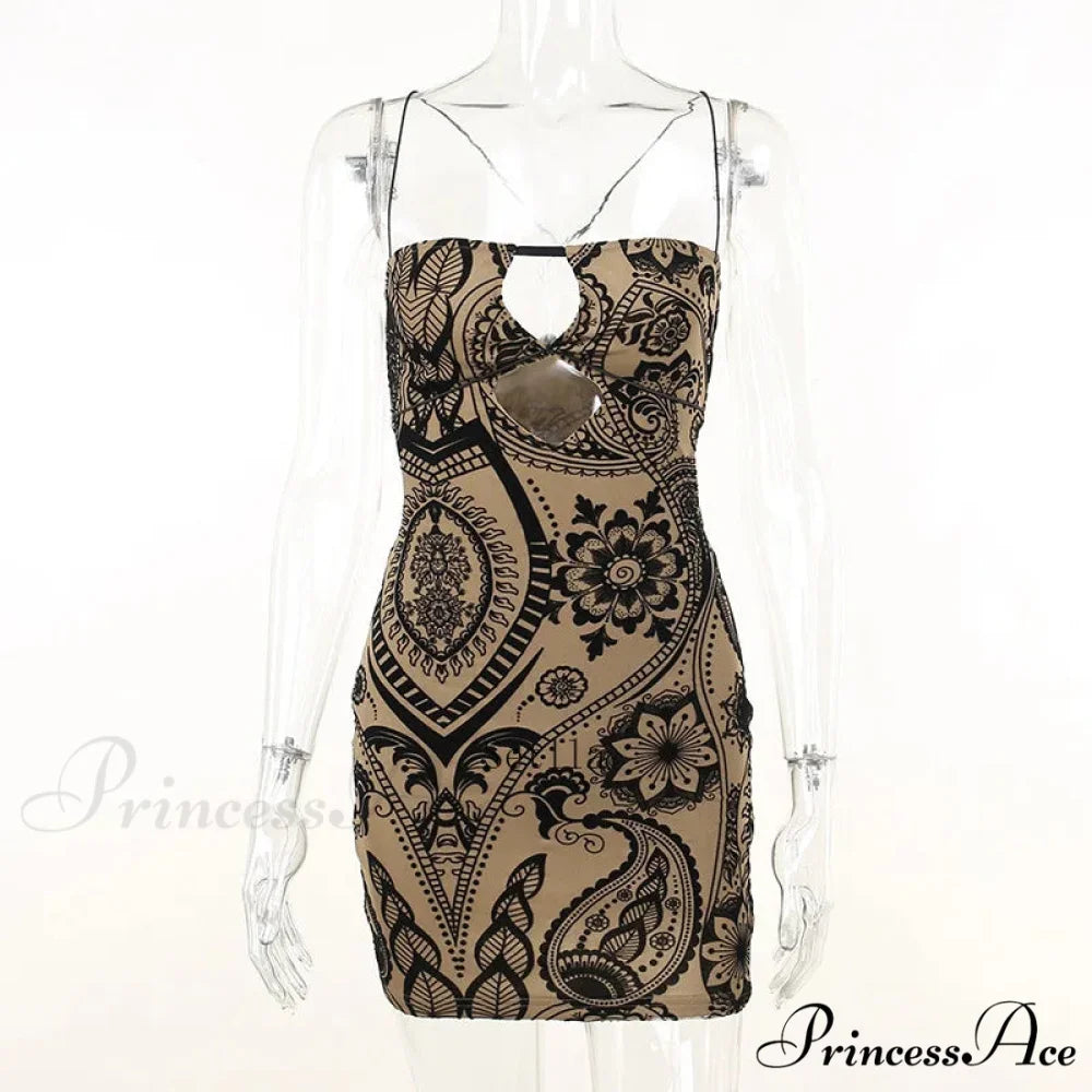 Print Backless Black Mini Dress