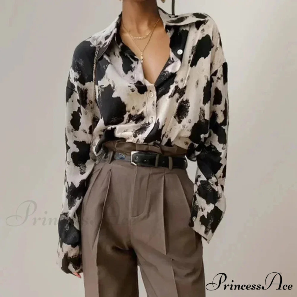 Print Button-up Informal Long Sleeve Blouse blouse-250126