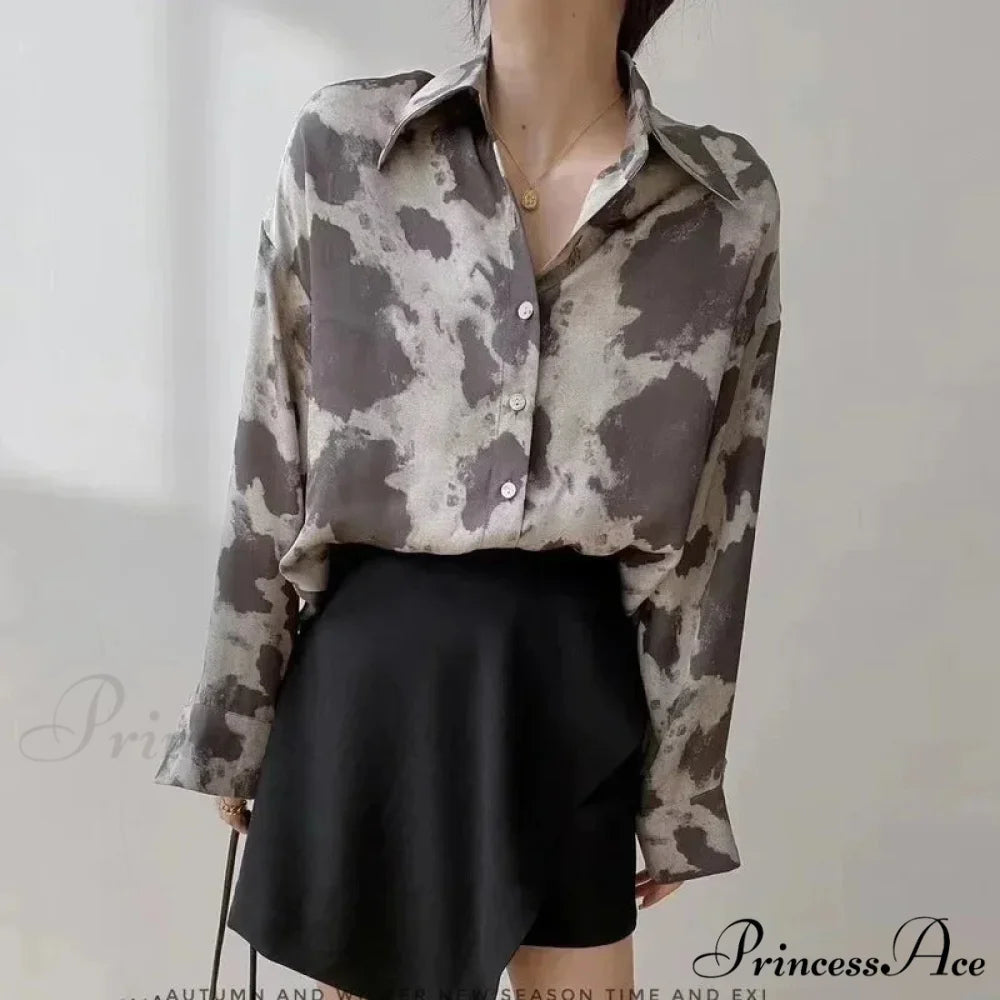 Print Button-up Informal Long Sleeve Blouse blouse-250126