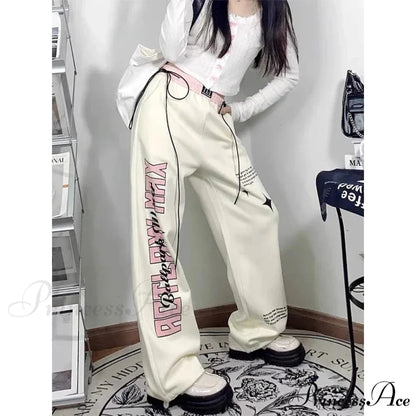 Print Correspondence Informal Straight Trousers Beige / S pants-241228