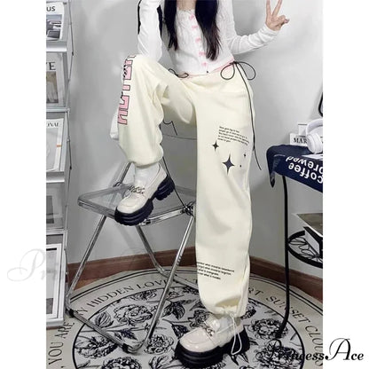 Print Correspondence Informal Straight Trousers pants-241228