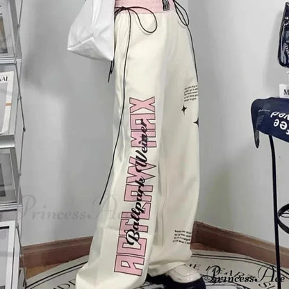 Print Correspondence Informal Straight Trousers pants-241228