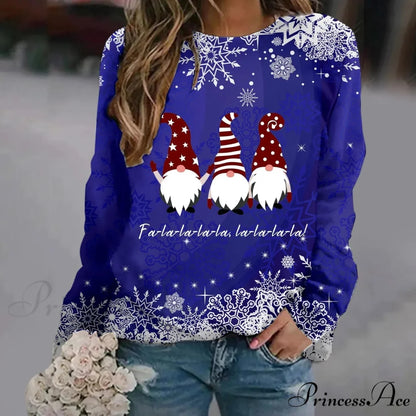 Print Crew Neck Soft Long Sleeve Casual Loose Y2K Winter Christmas Hoodie Blue-2 / S Christmas Hoodies-L