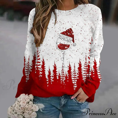 Print Crew Neck Soft Long Sleeve Casual Loose Y2K Winter Christmas Hoodie Christmas Hoodies-L