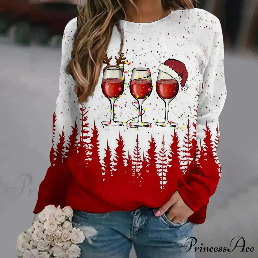 Print Crew Neck Soft Long Sleeve Casual Loose Y2K Winter Christmas Hoodie Red-1 / S Christmas Hoodies-L