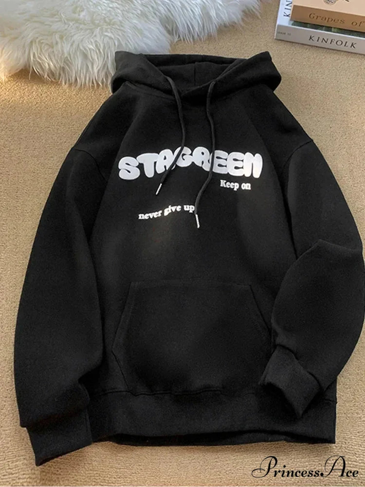 Print Fall Y2K Pocket Hoodie Black / M(40-45KG) hoodies-241228