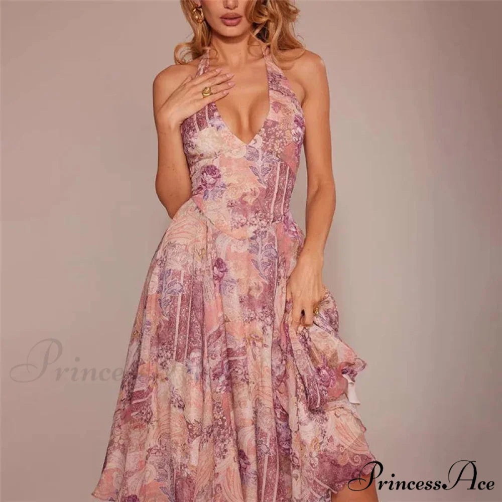 Print Folded A-line Holiday Dress vacationdress-250223