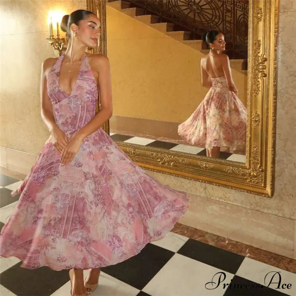 Print Folded A-line Holiday Dress vacationdress-250223