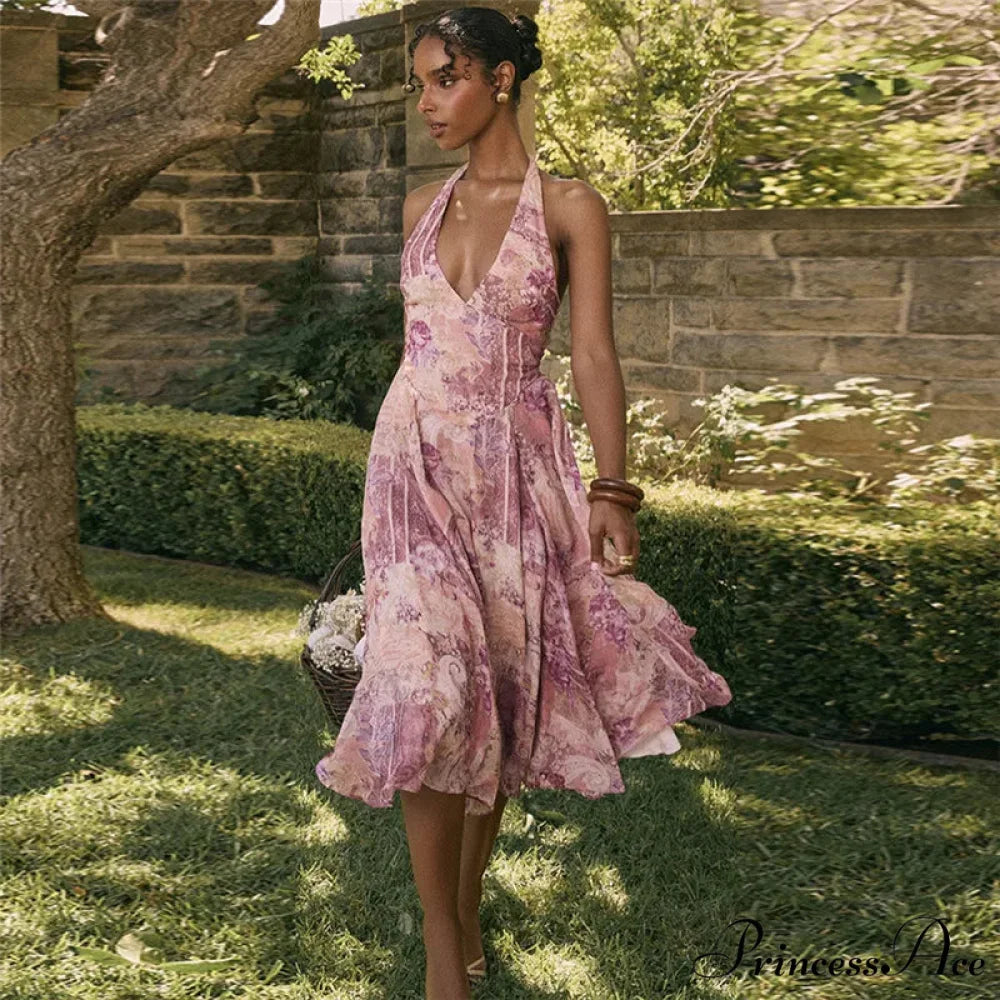 Print Folded A-line Holiday Dress vacationdress-250223