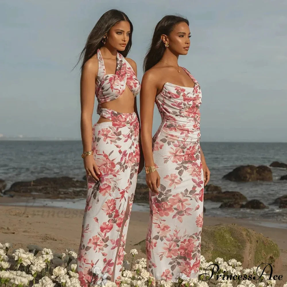 Print Folded Slim Fitted Holiday Dress vacationdress-250223