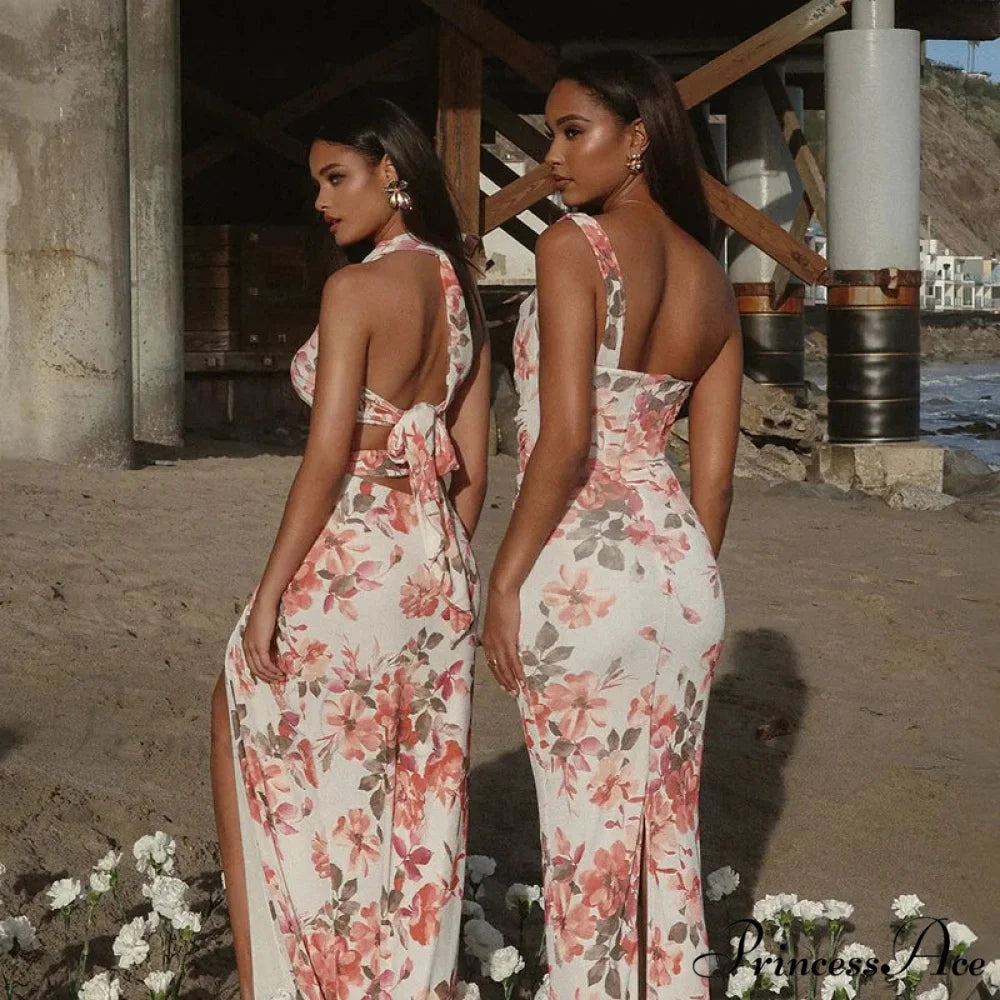 Print Folded Slim Fitted Holiday Dress vacationdress-250223