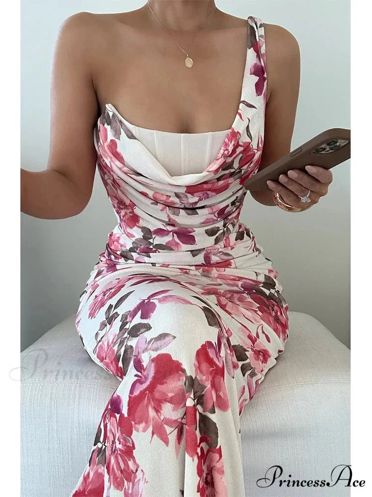 Print Folded Slim Fitted Holiday Dress vacationdress-250223