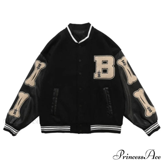 Print Loose Baseball Casual Sleeve Sports Coat Black / S