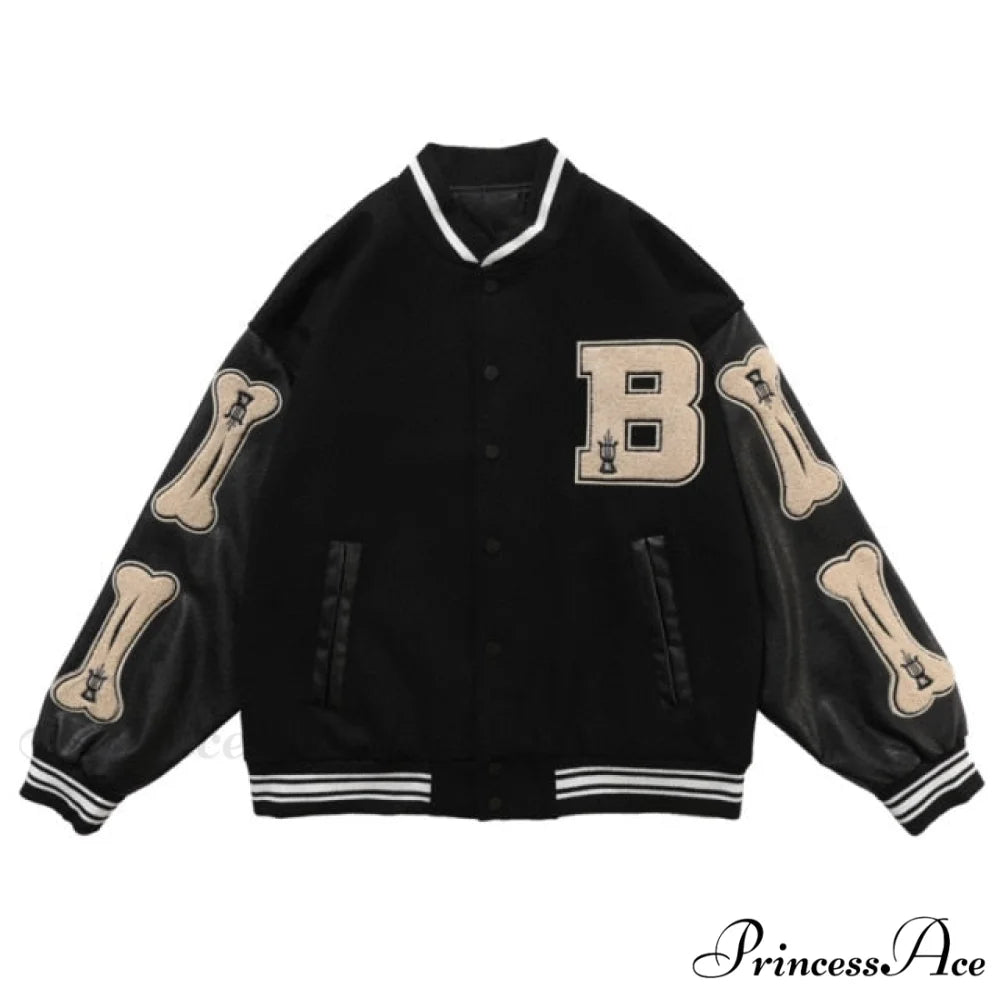 Print Loose Baseball Casual Sleeve Sports Coat Black / S