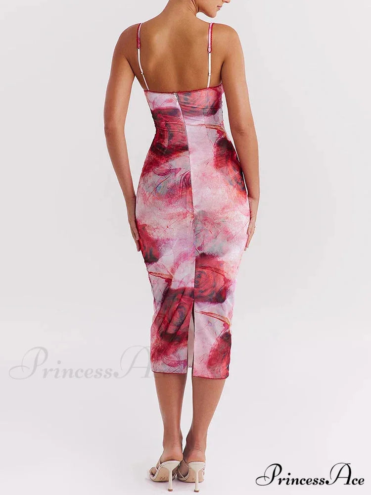 Print Sleek Bodycon Midi Holiday Dress vacationdress-250223
