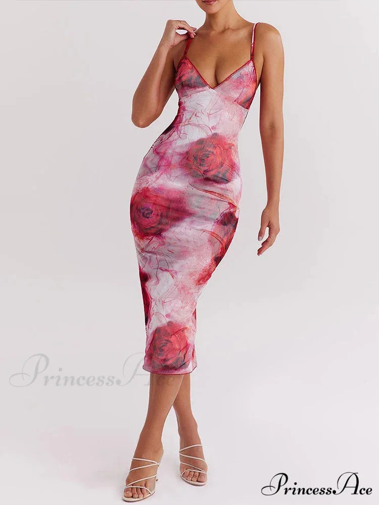 Print Sleek Bodycon Midi Holiday Dress vacationdress-250223