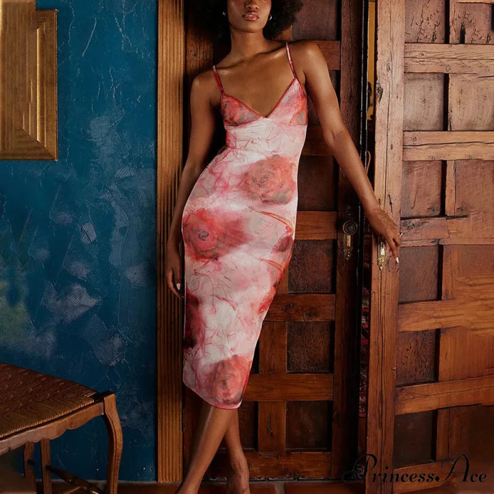 Print Sleek Bodycon Midi Holiday Dress vacationdress-250223