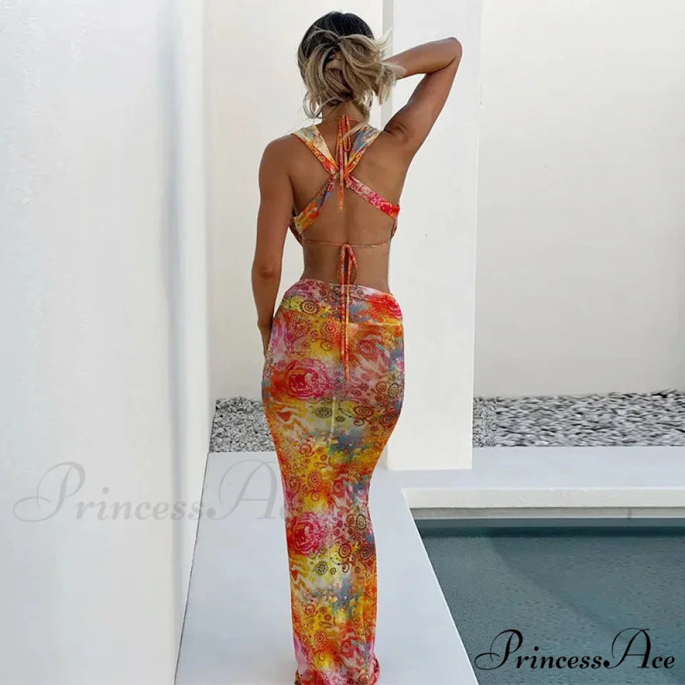 Print Slender Bodycon Long Holiday Dress vacationdress-250223