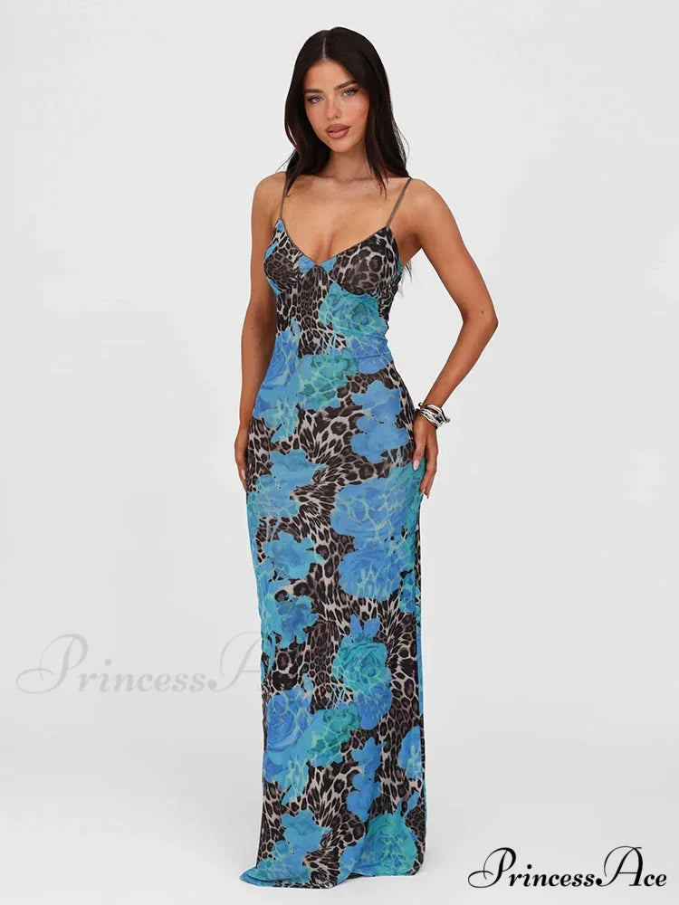 Print Slender Bodycon Long Holiday Dress vacationdress-250223