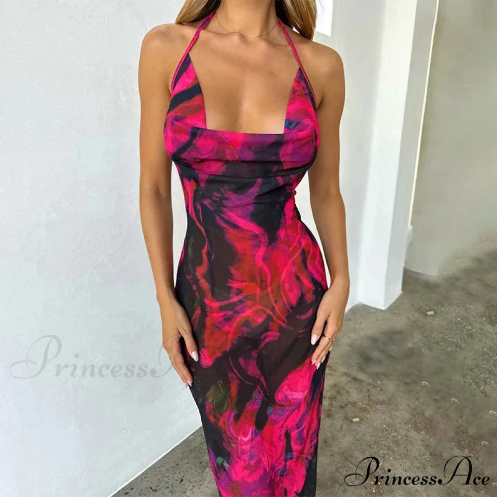 Print Sophisticated Midi Halter Getaway Dress vacationdress-250223