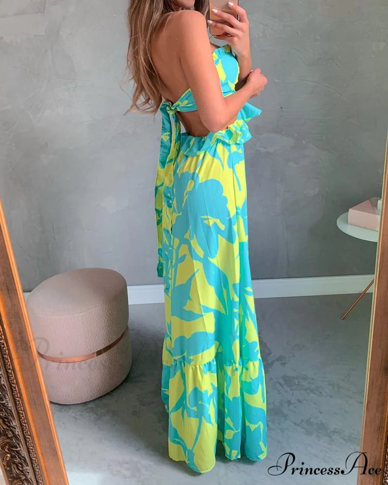 Print Strapless Backless Bandage Beach Dresses