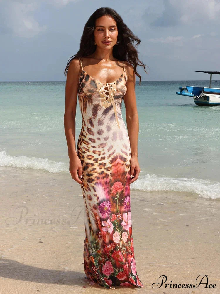 Print Stylish Long Vacation Dress MULTI / S vacationdress-250223