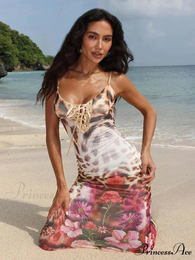 Print Stylish Long Vacation Dress vacationdress-250223