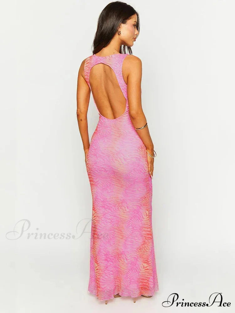 Print Stylish Long Vacation Dress vacationdress-250223