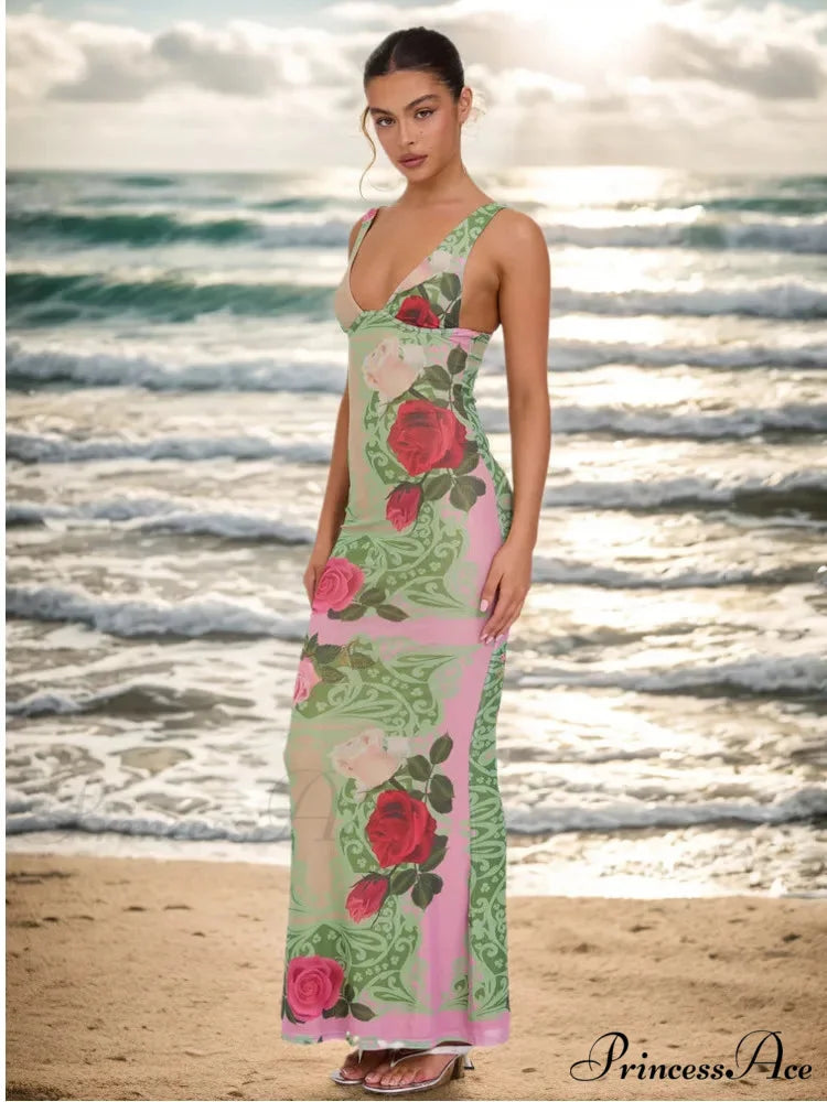 Print Thin Stylish Long Vacation Dress vacationdress-250223