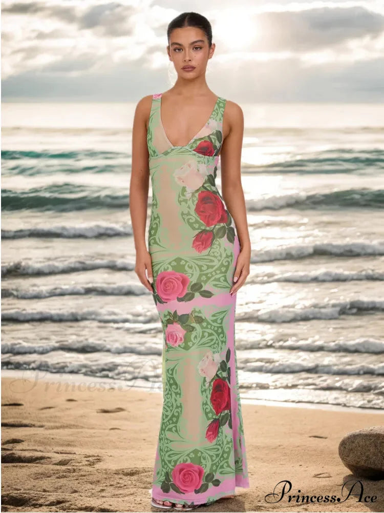 Print Thin Stylish Long Vacation Dress vacationdress-250223