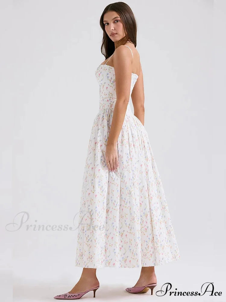 Print Waist Encircle A-line Holiday Dress vacationdress-250223