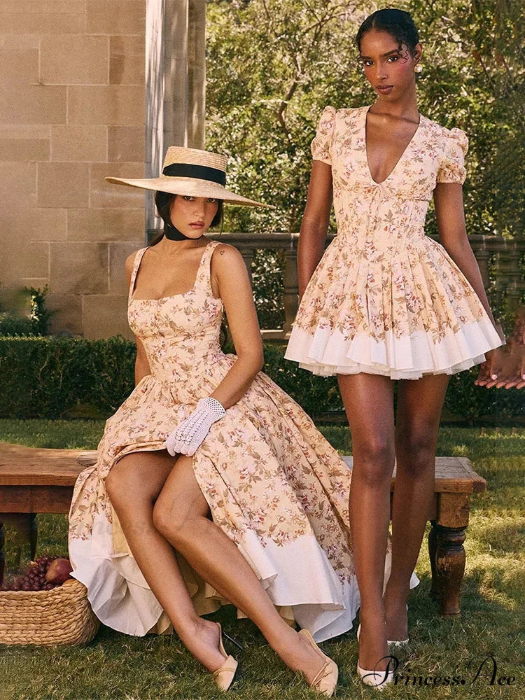 Print Waist Encircle A-line Holiday Dress vacationdress-250223