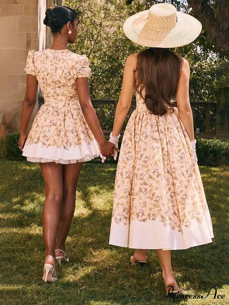 Print Waist Encircle A-line Holiday Dress vacationdress-250223