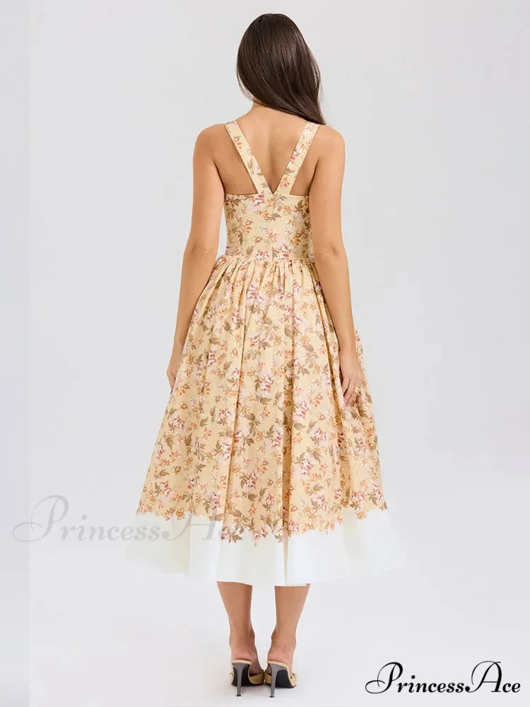 Print Waist Encircle A-line Holiday Dress vacationdress-250223