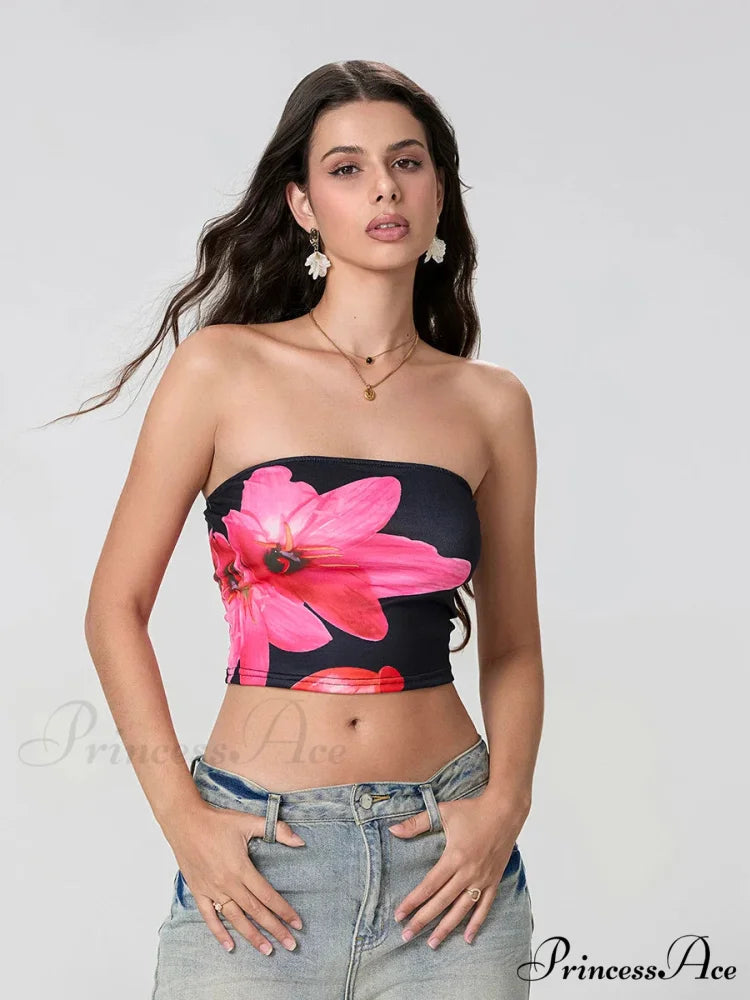 Printed Backless Strapless Cropped Tube Top Bandeau croptop-250126
