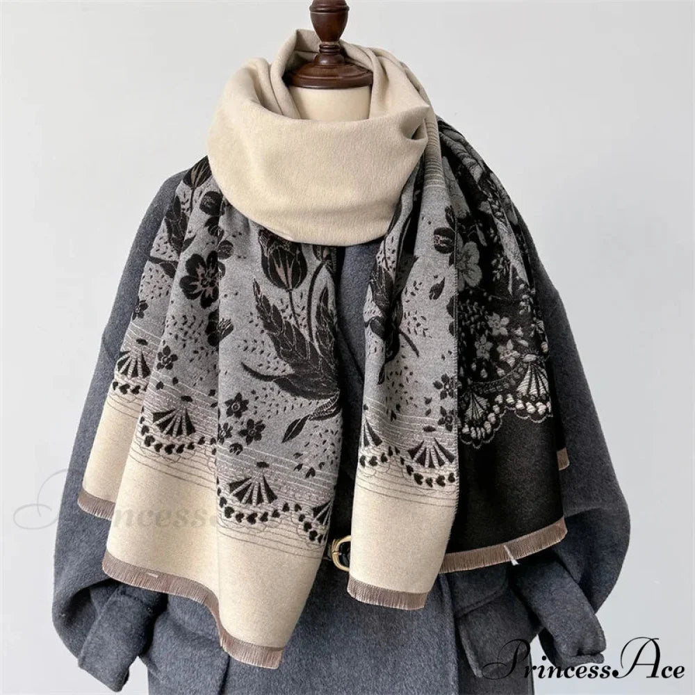 Printed Cashmere Winter Pashmina Scarf black 2 scarf-241228