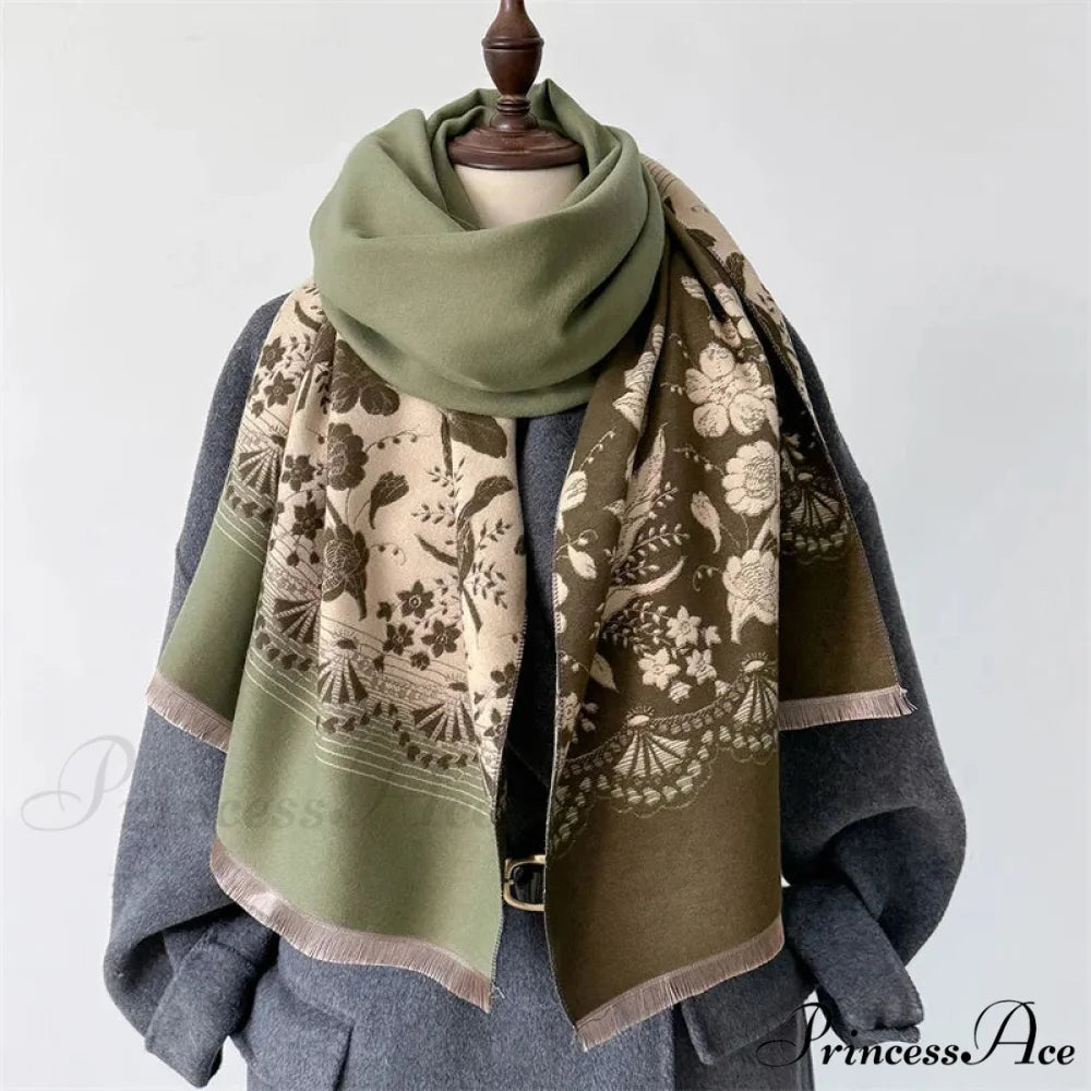 Printed Cashmere Winter Pashmina Scarf green 1 scarf-241228